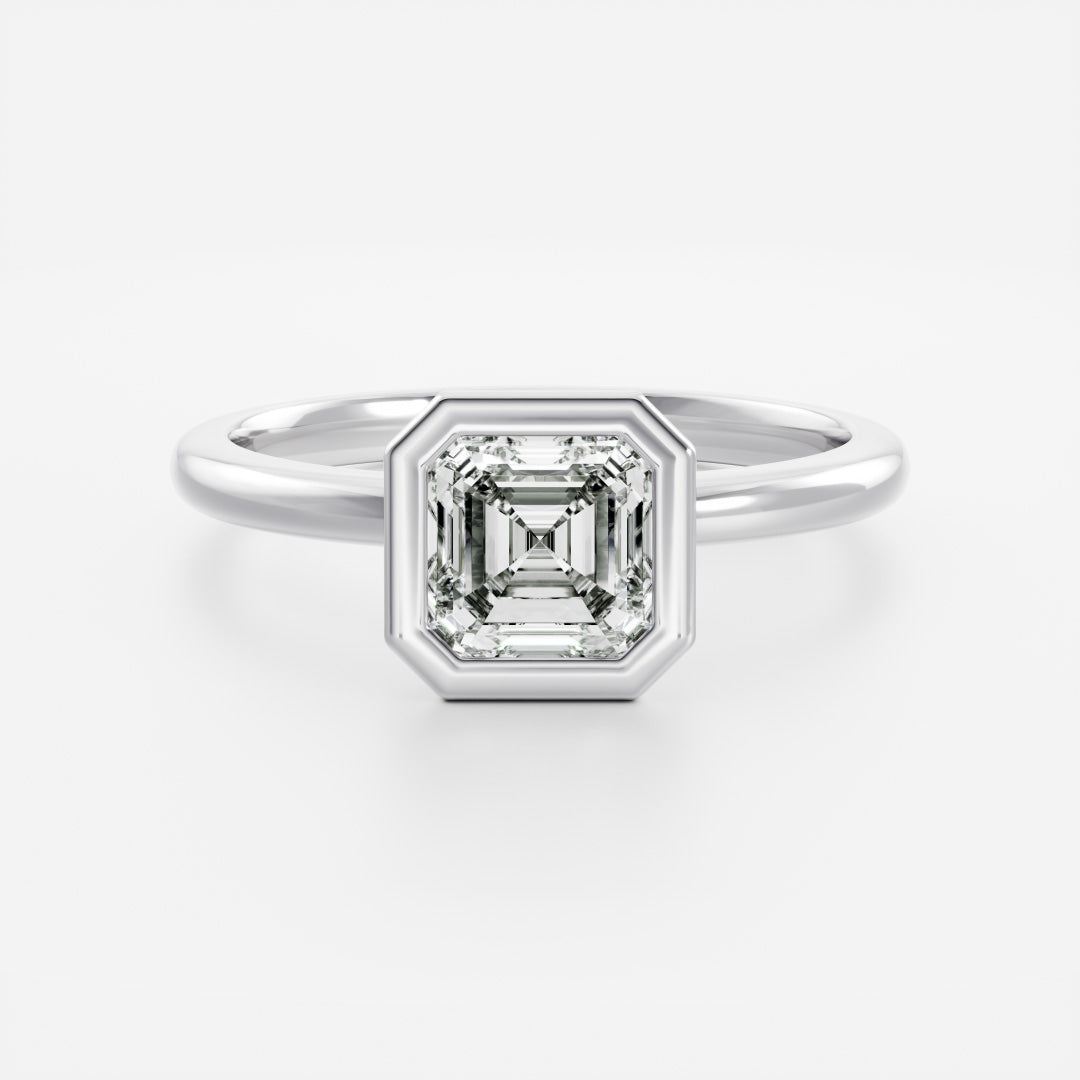 0.80 Carats Asscher Shape Moissanite Bezel Solitaire Engagement Ring