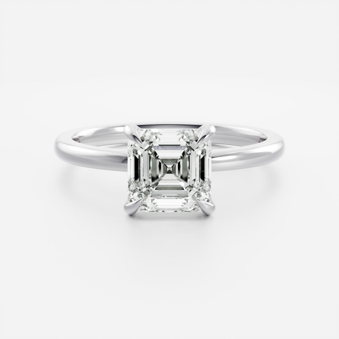 1.0 Carats Asscher Shape Moissanite Solitaire Engagement Ring
