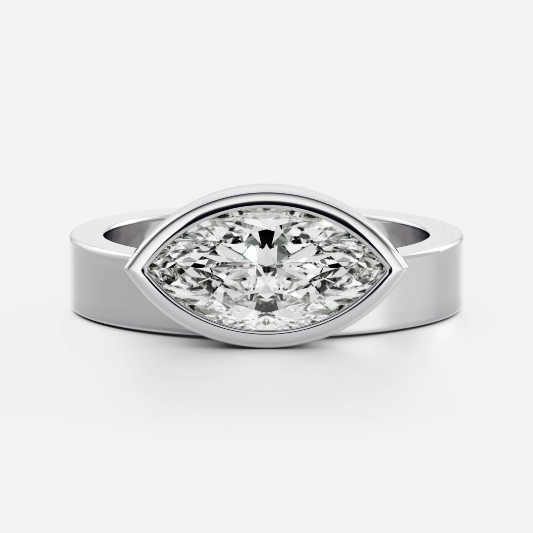 2.0 Carats East-West Marquise Shape Moissanite Bezel Solitaire Engagement Ring