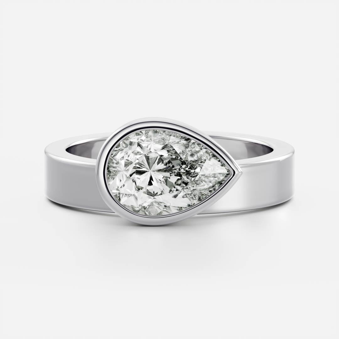 1.20 Carats East-West Pear Shape Moissanite Bezel Solitaire Engagement Ring