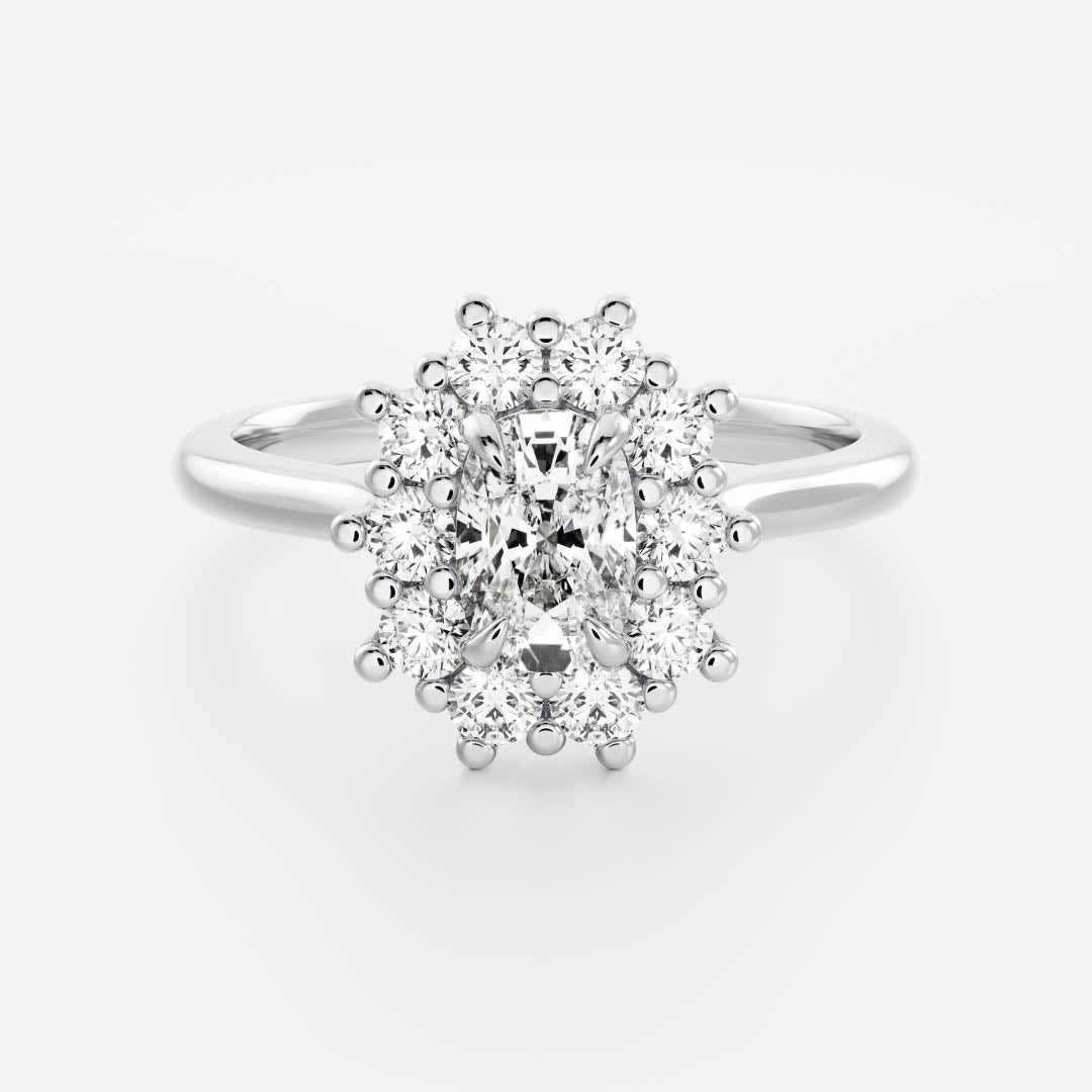 0.50 Carats Elongated Cushion Shape Moissanite Halo Engagement Ring