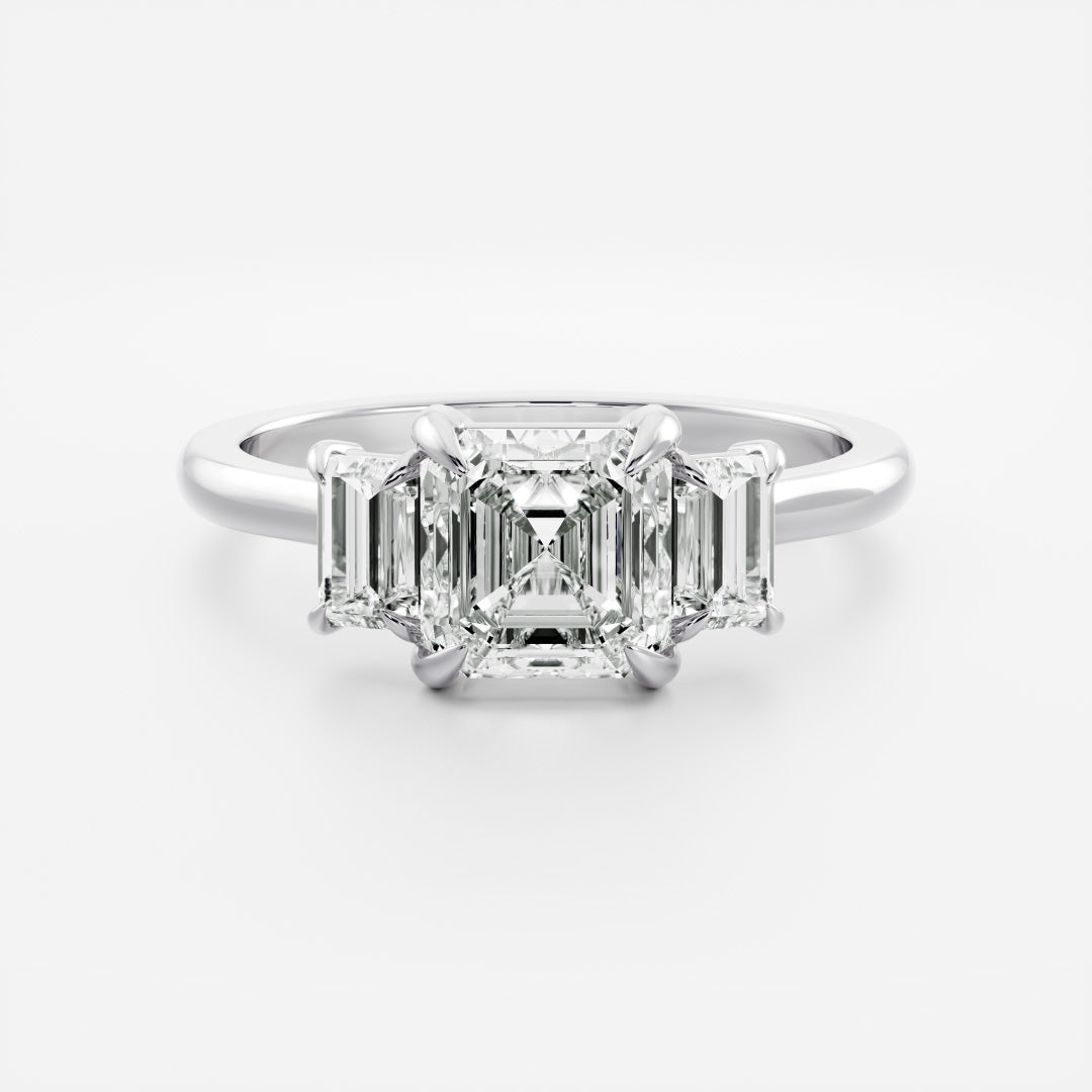 1.0 Carats Asscher Shape Moissanite Three Stone Engagement Ring