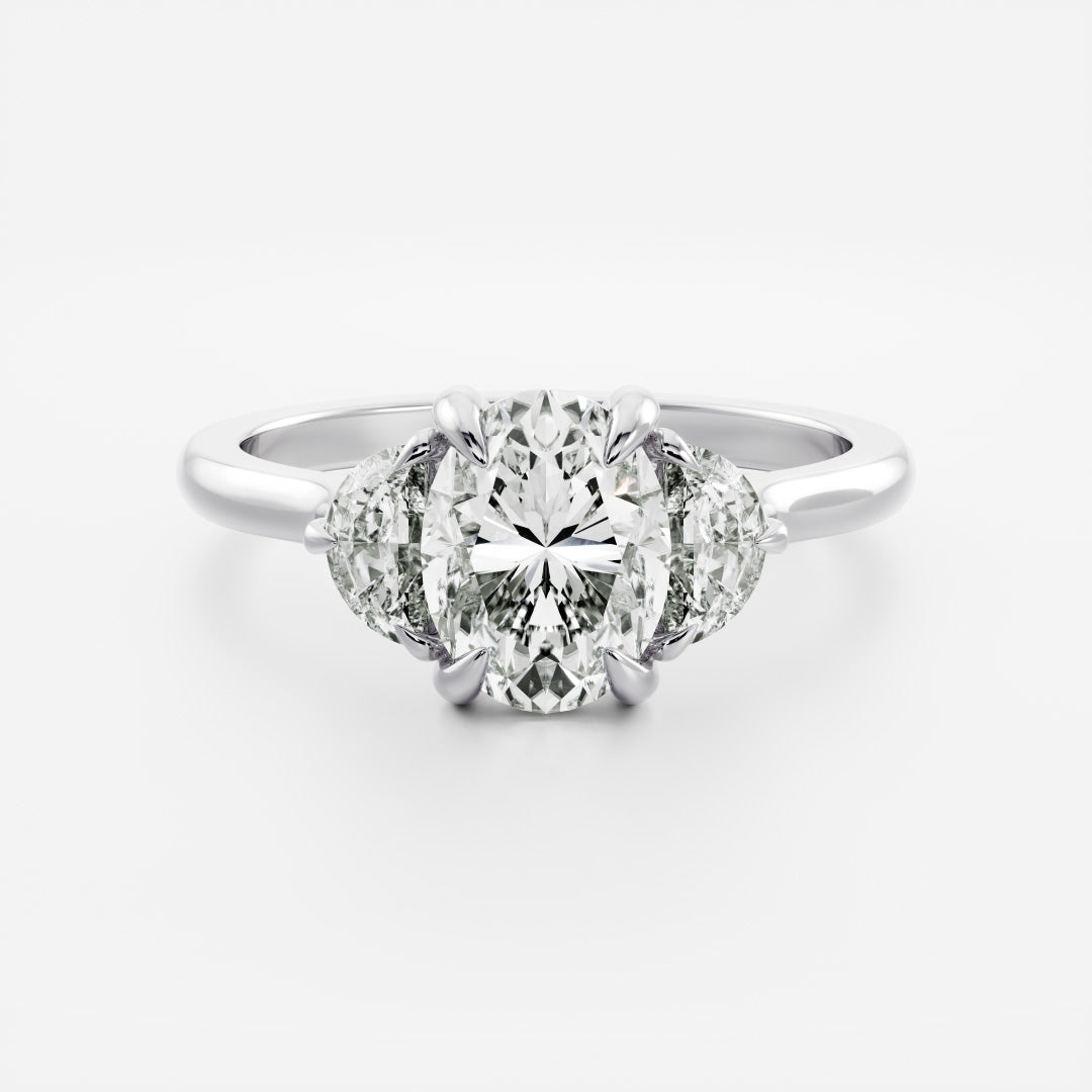 1.0 Carats Oval Shape Moissanite Three Stone Engagement Ring
