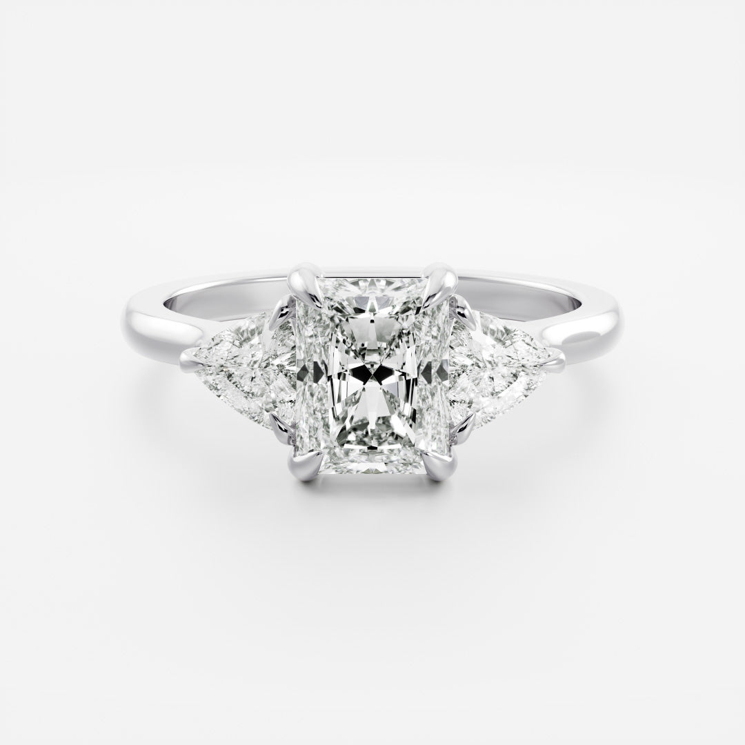 0.70 Carats Radiant Shape Moissanite Three Stone Engagement Ring