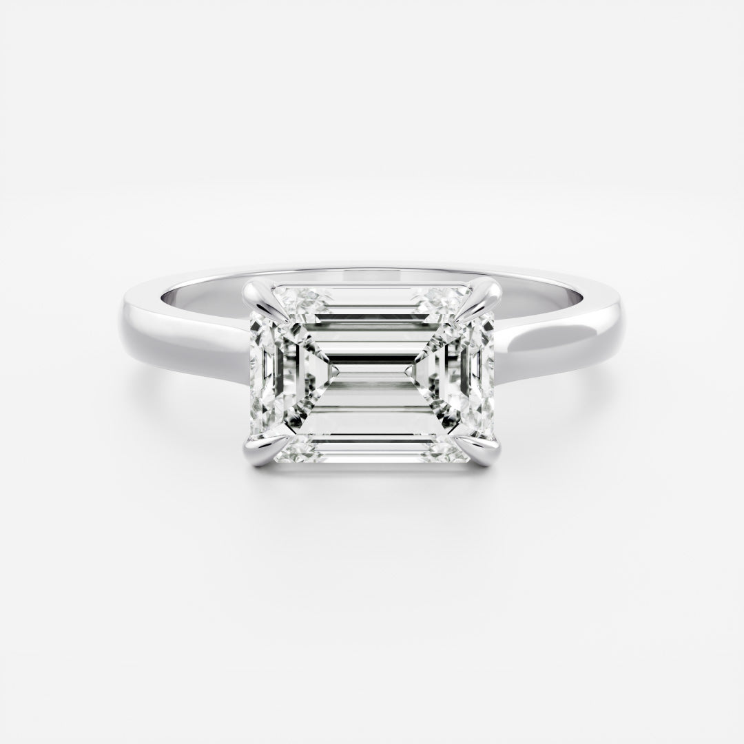 1.50 Carats East-West Emerald Shape Moissanite Solitaire Engagement Ring