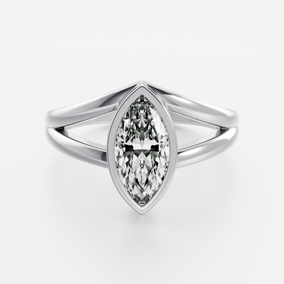 0.90 Carats Marquise Shape Moissanite Bezel Solitaire Split Engagement Ring