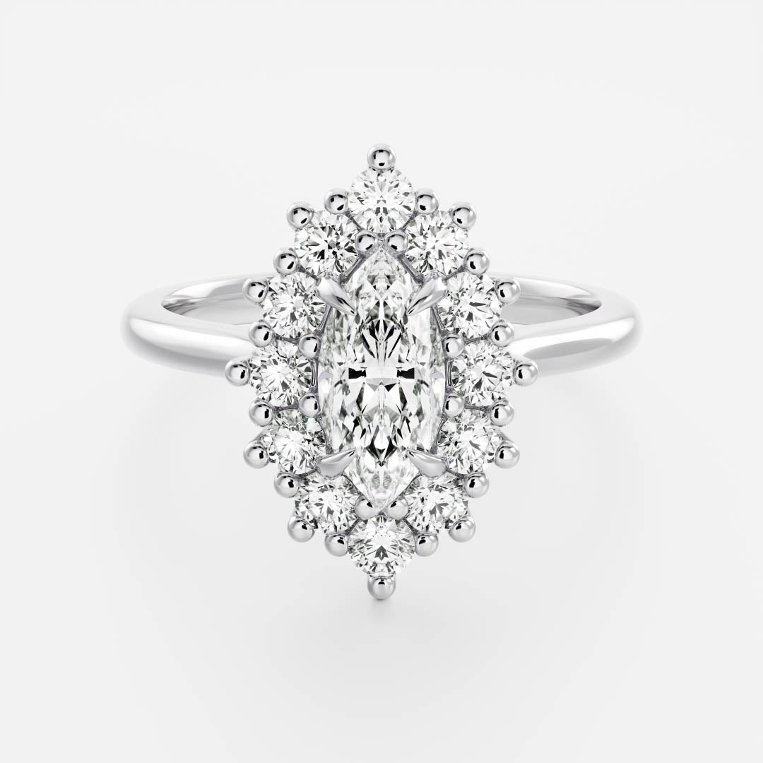 0.50 Carats Marquise Shape Moissanite Halo Engagement Ring