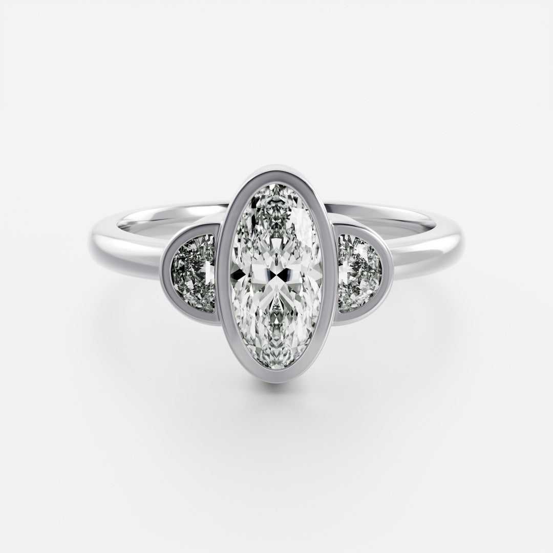 0.80 Carats Oval Shape Moissanite Bezel Two Stone Engagement Ring