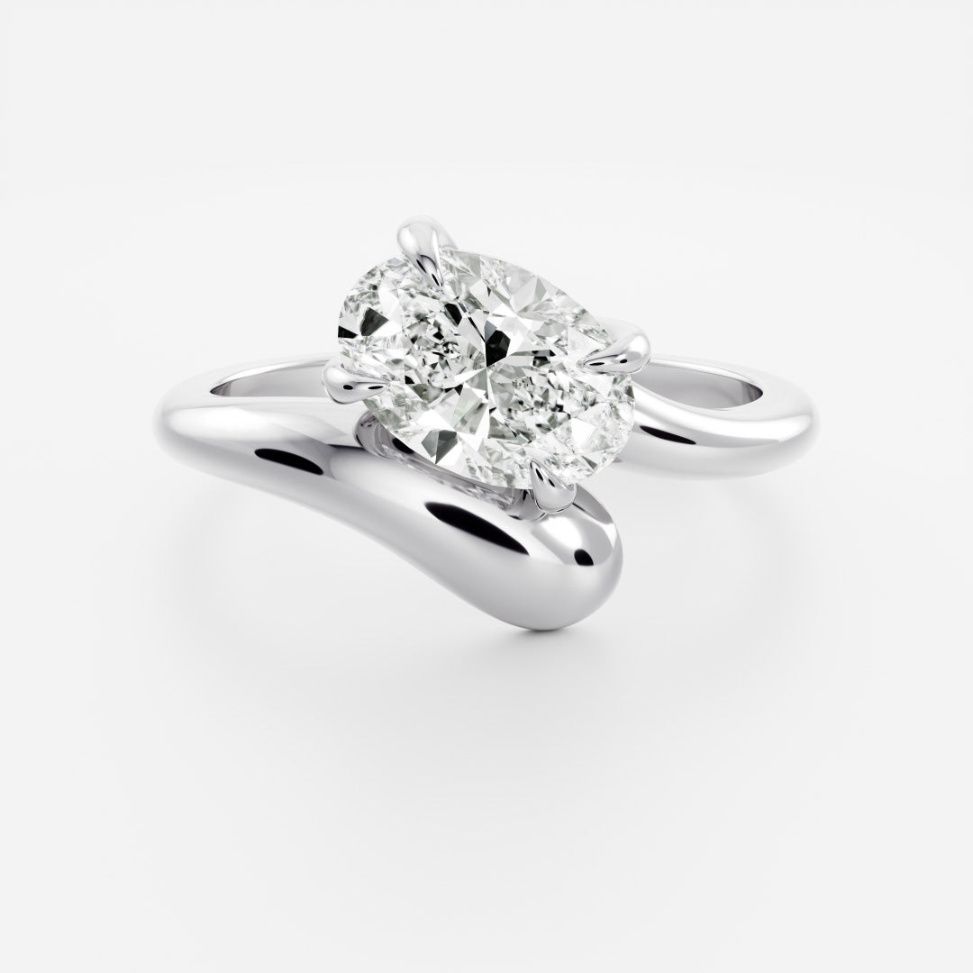 1.30 Carats Floating Oval Shape Moissanite Solitaire with Twisted Engagement Ring