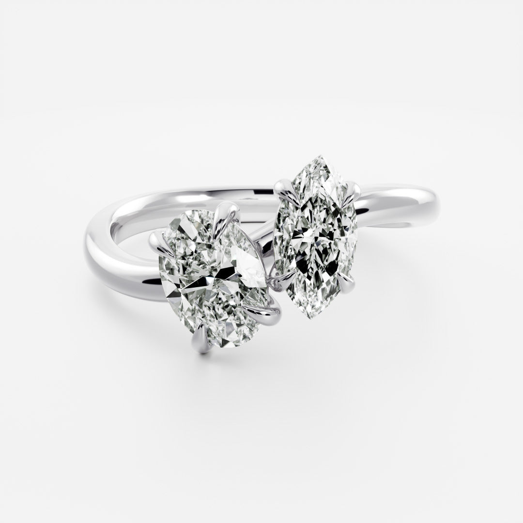 1.35 Carats Oval and Marquise Shape Moissanite Two Stone Engagement Ring