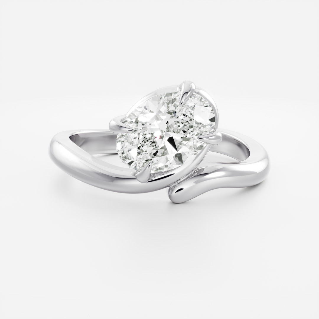 1.0 Carats Floating Oval Shape Moissanite Solitaire with Twisted Engagement Ring