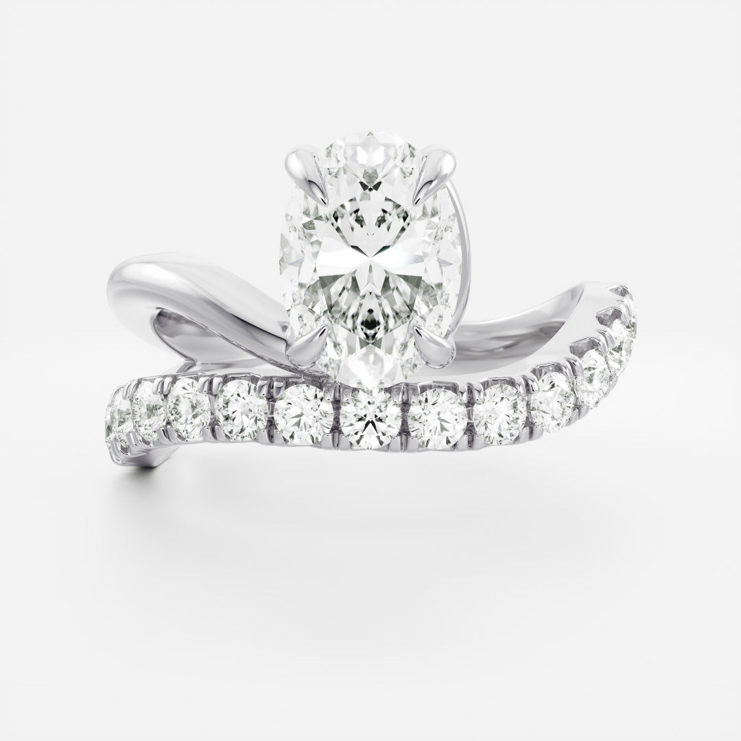 1.50 Carats Floating Oval Shape Moissanite Solitaire with Pave Engagement Ring
