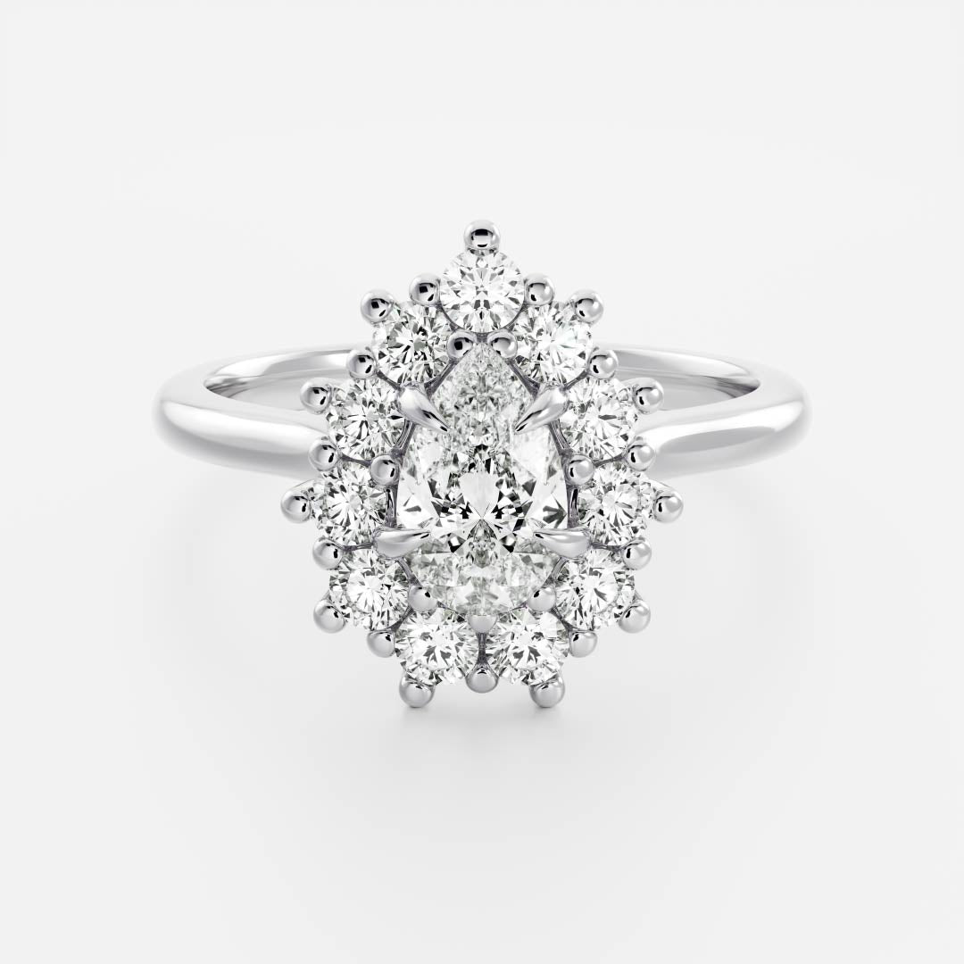 0.80 Carats Pear Shape Moissanite Halo Engagement Ring