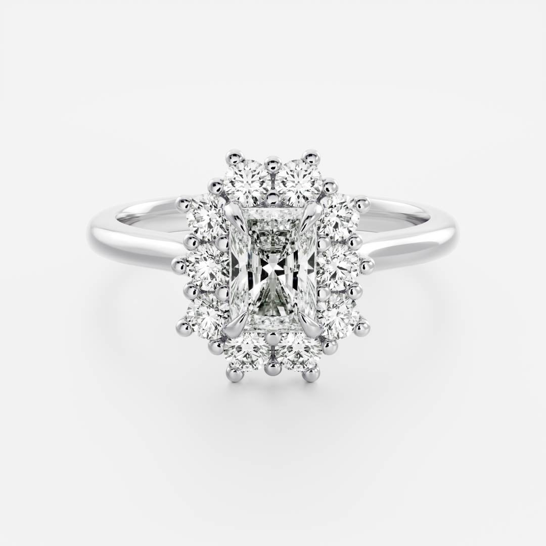 0.60 Carats Radiant Shape Moissanite Halo Engagement Ring