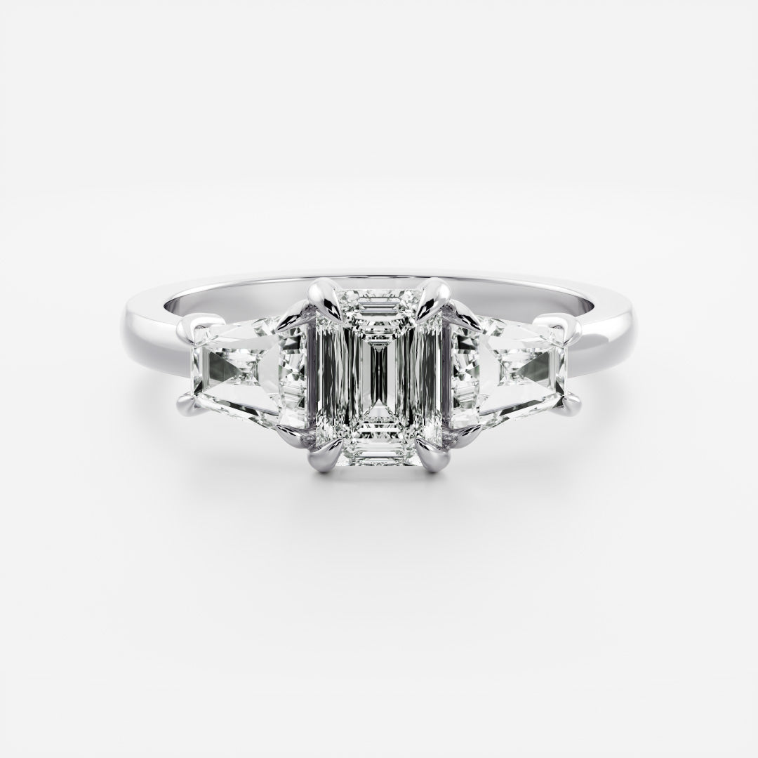 0.60 Carats Emerald Shape Moissanite Three Stone Engagement Ring