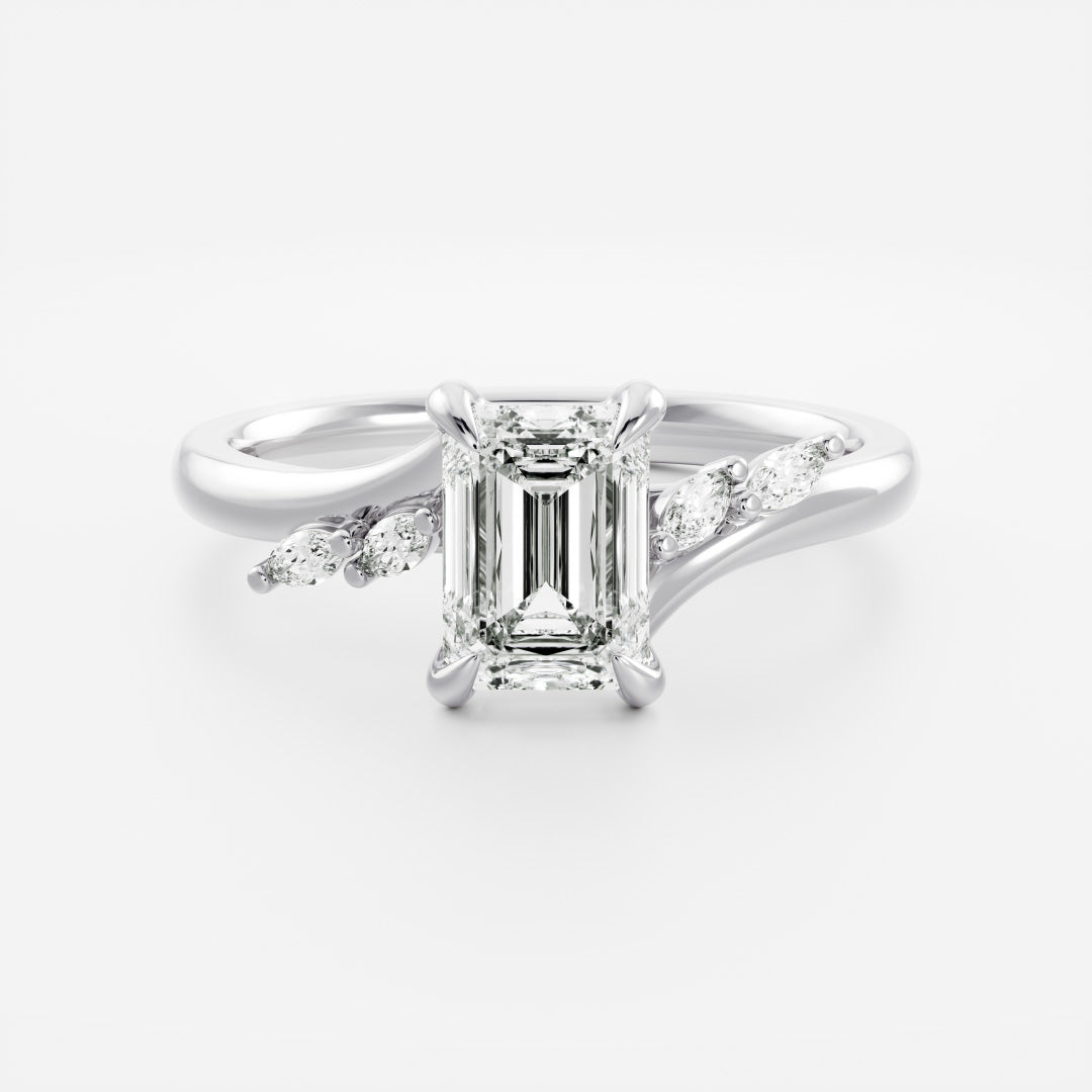 0.80 Carats Emerald Shape Cluster Moissanite Engagement Ring