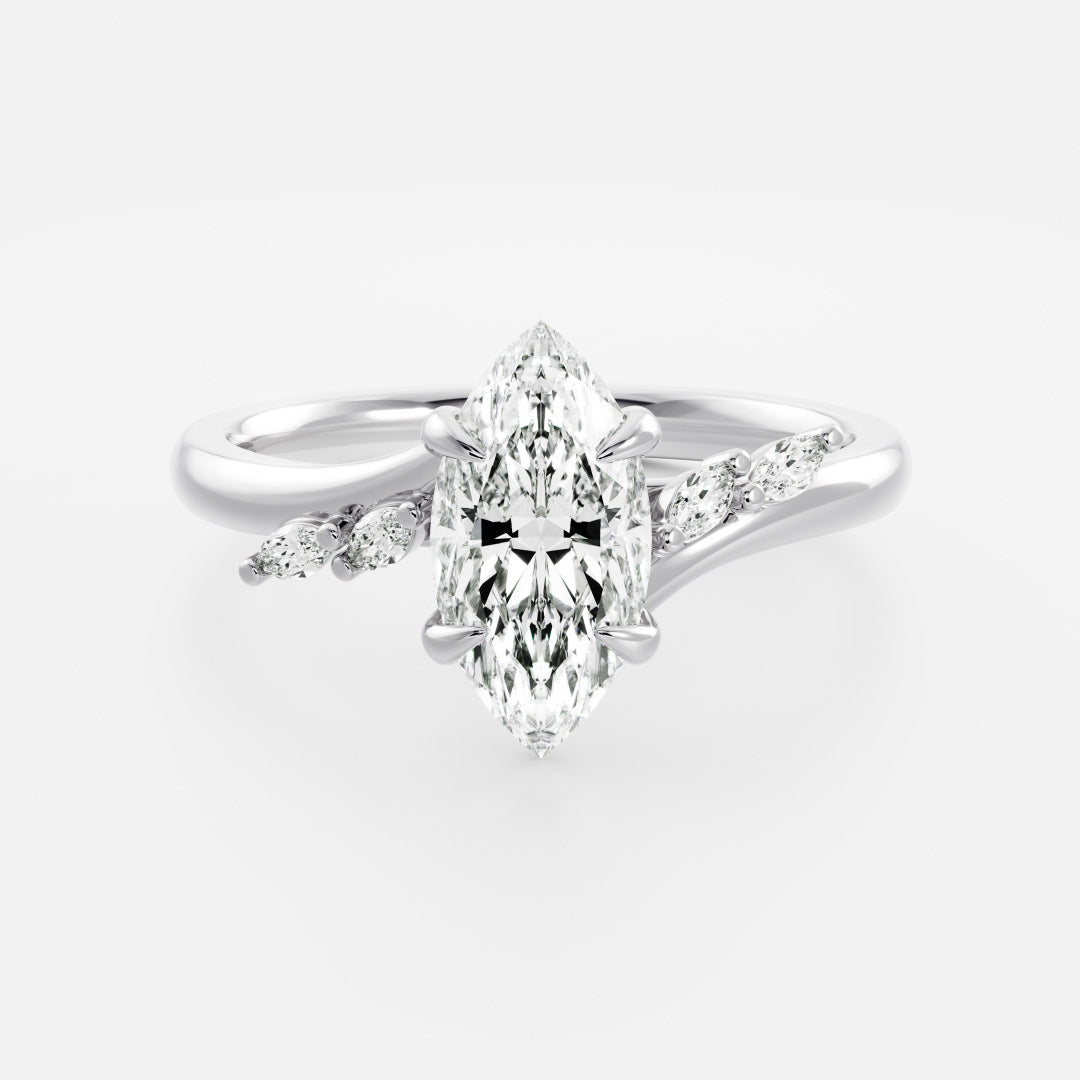 1.0 Carats Marquise Shape Moissanite Cluster Accents Engagement Ring