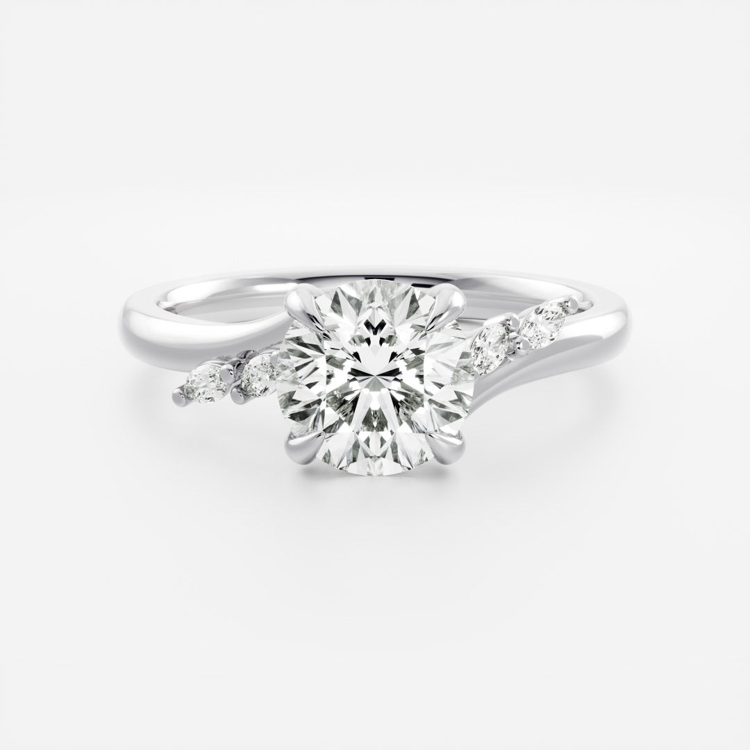 1.0 Carats Round Shape Moissanite Cluster Accents Engagement Ring
