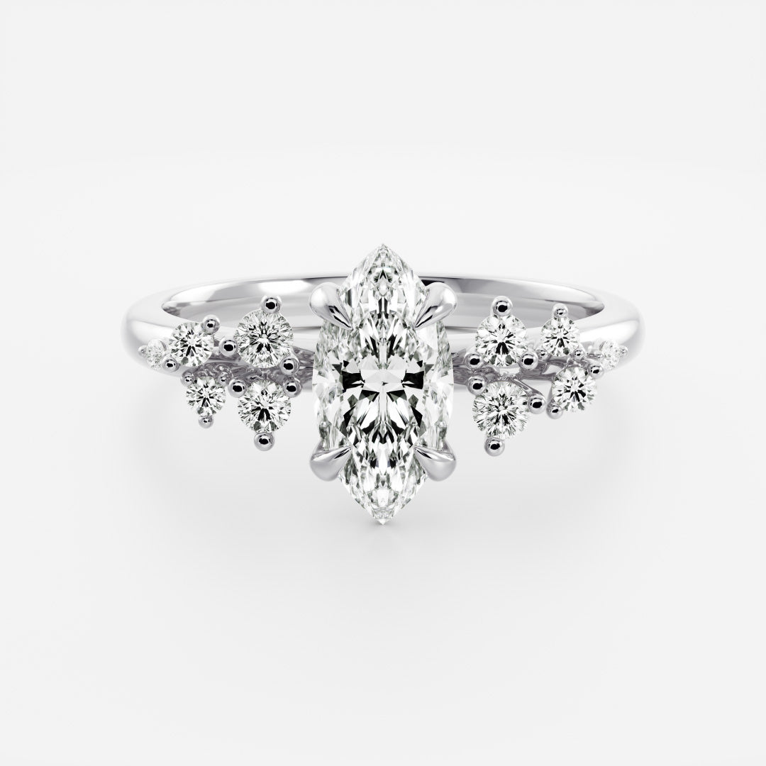 1.0 Carats Marquise Shape Cluster Moissanite Engagement Ring