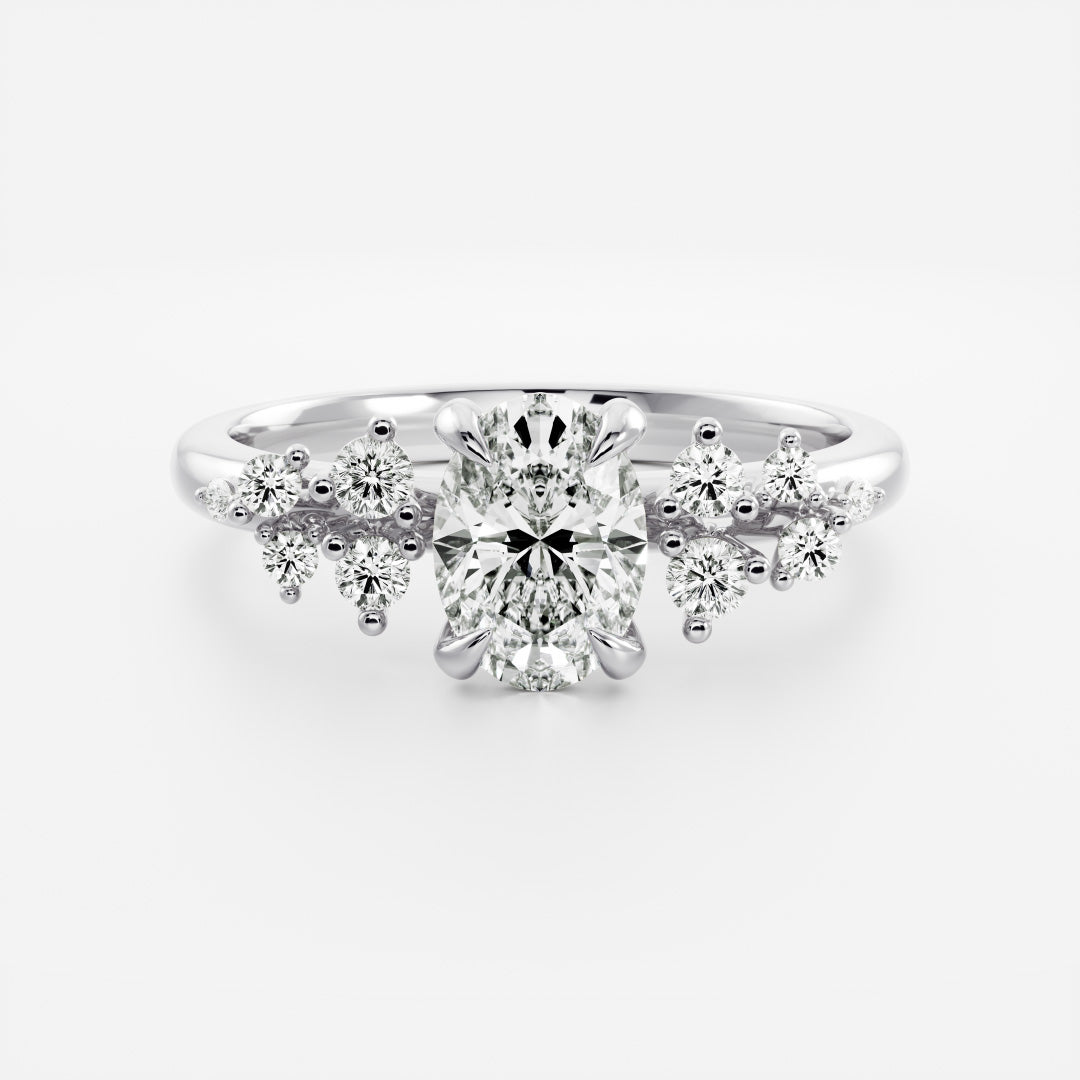 0.95 Carats Oval Shape Moissanite Cluster Engagement Ring