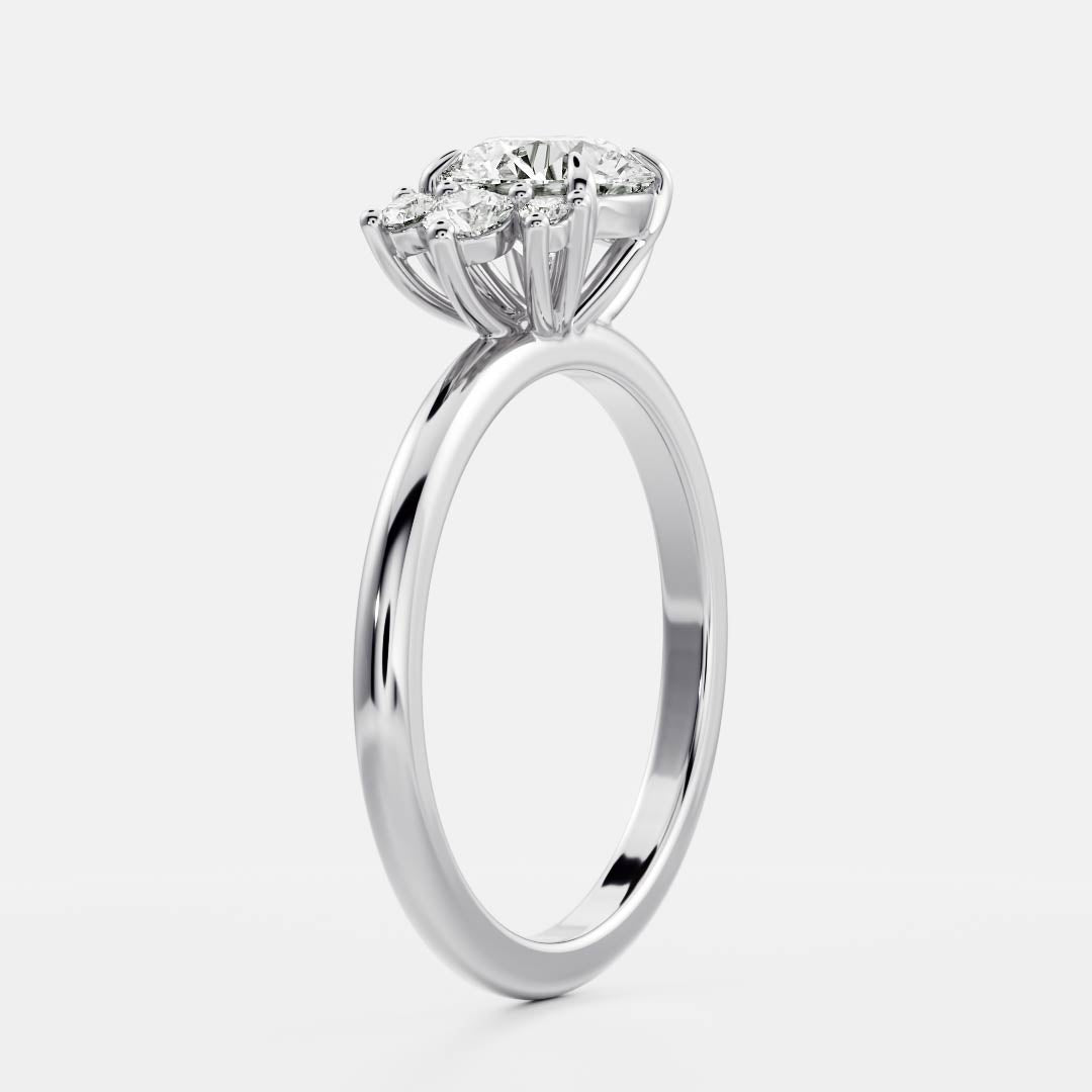 0.70 Carats Round Shape Moissanite Cluster Engagement Ring