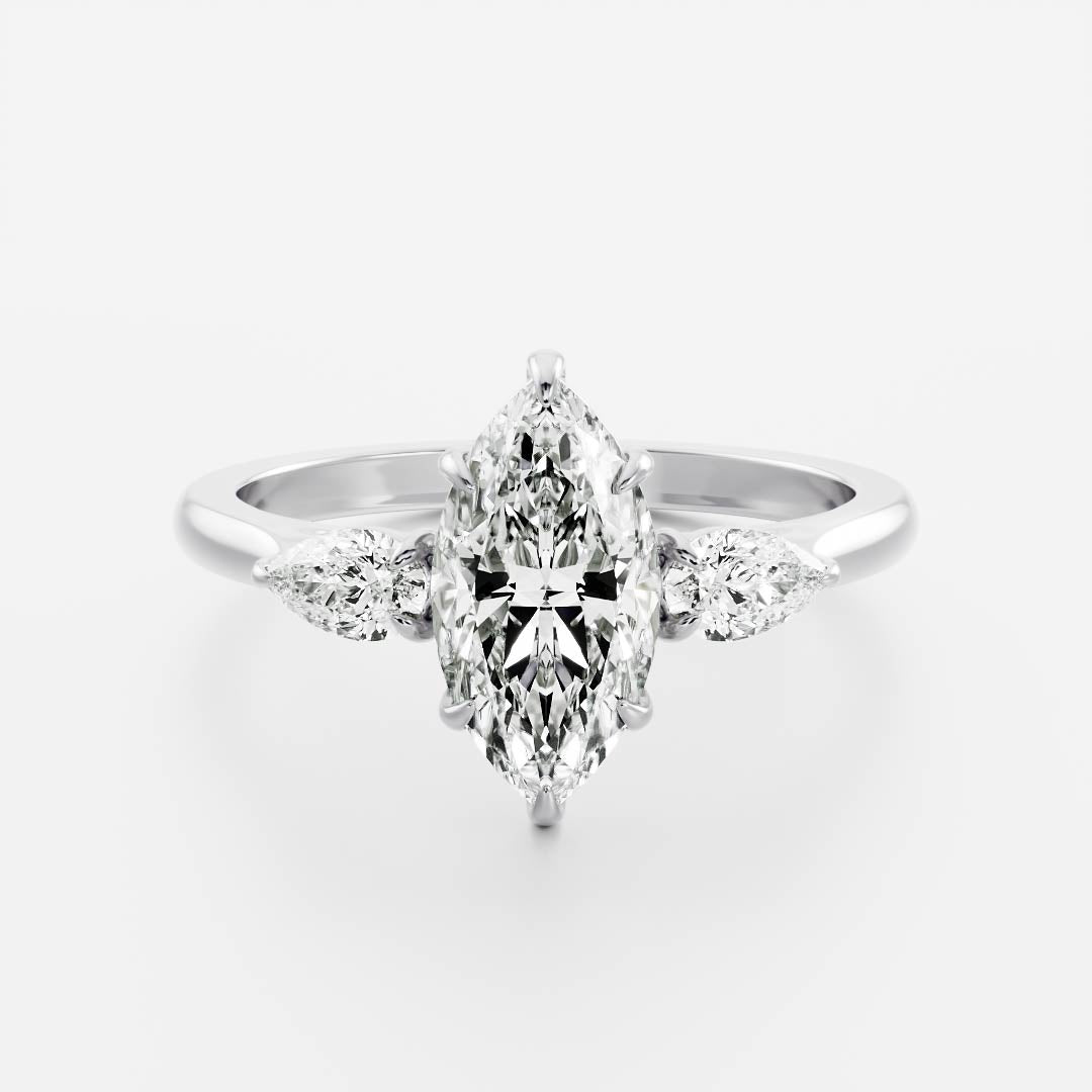 1.20 Carats Marquise Shape Moissanite Three Stone Engagement Ring