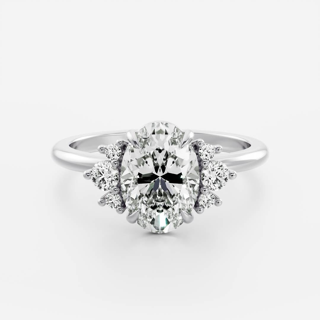 1.50 Carats Oval Shape Cluster Moissanite Engagement Ring