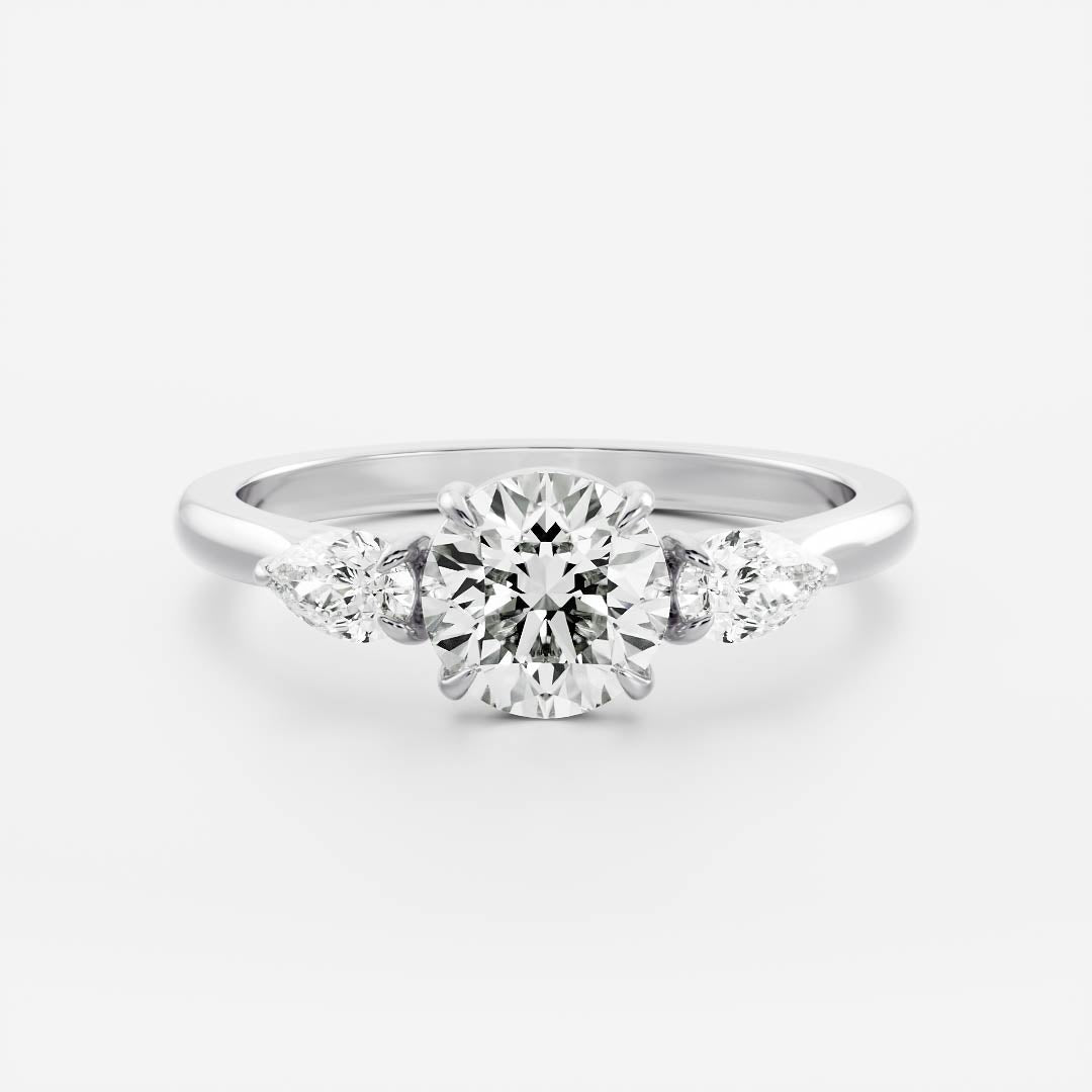 0.70 Carats Round Shape Moissanite Three Stone Engagement Ring