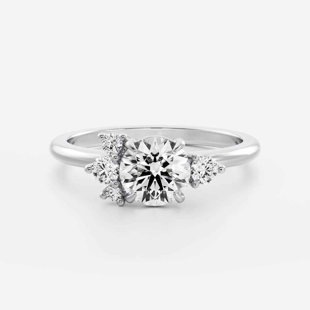 0.70 Carats Round Shape Moissanite Cluster Engagement Ring