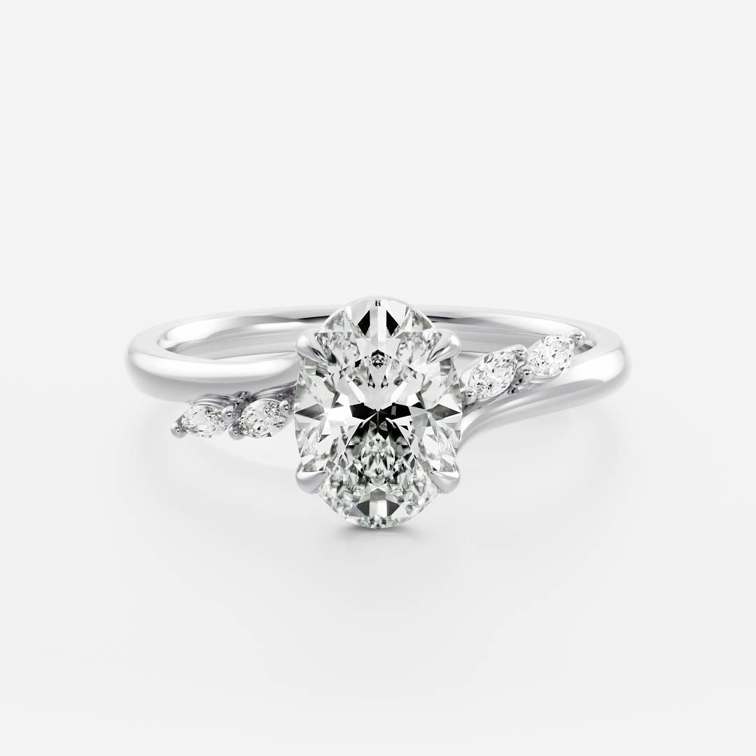 1.30 Carats Oval Shape Moissanite Cluster Engagement Ring