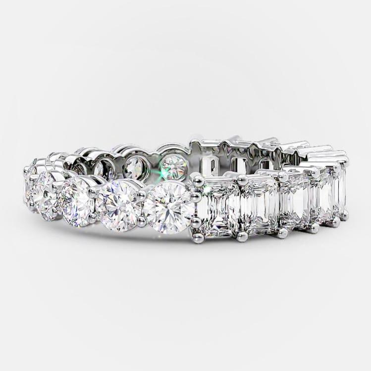 5.0 Carats Lab Grown Diamond Emerald & Round Shape Full Eternity Wedding Band