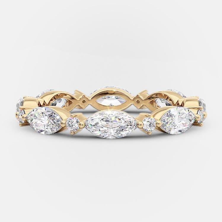 0.50 Carats Lab Grown Diamond Marquise & Round Shape Bezel Wedding Band