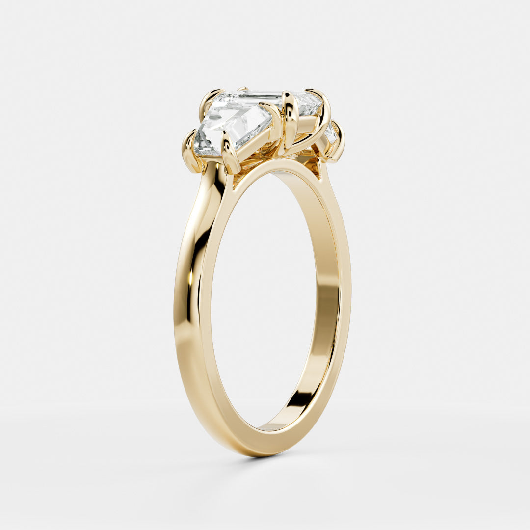 0.60 Carats Emerald Shape Moissanite Three Stone Engagement Ring