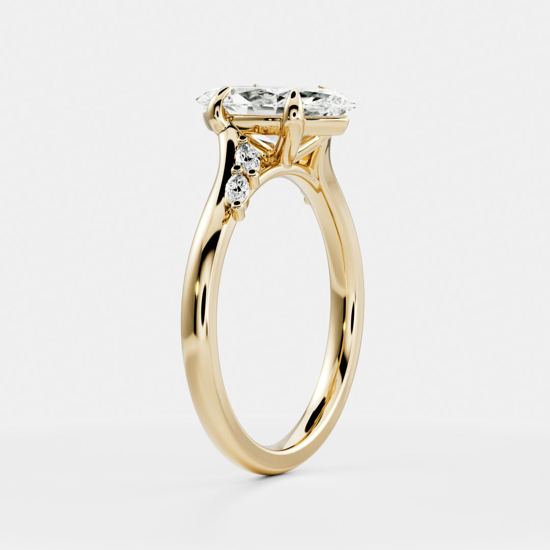 1.0 Carats Marquise Shape Moissanite Cluster Accents Engagement Ring