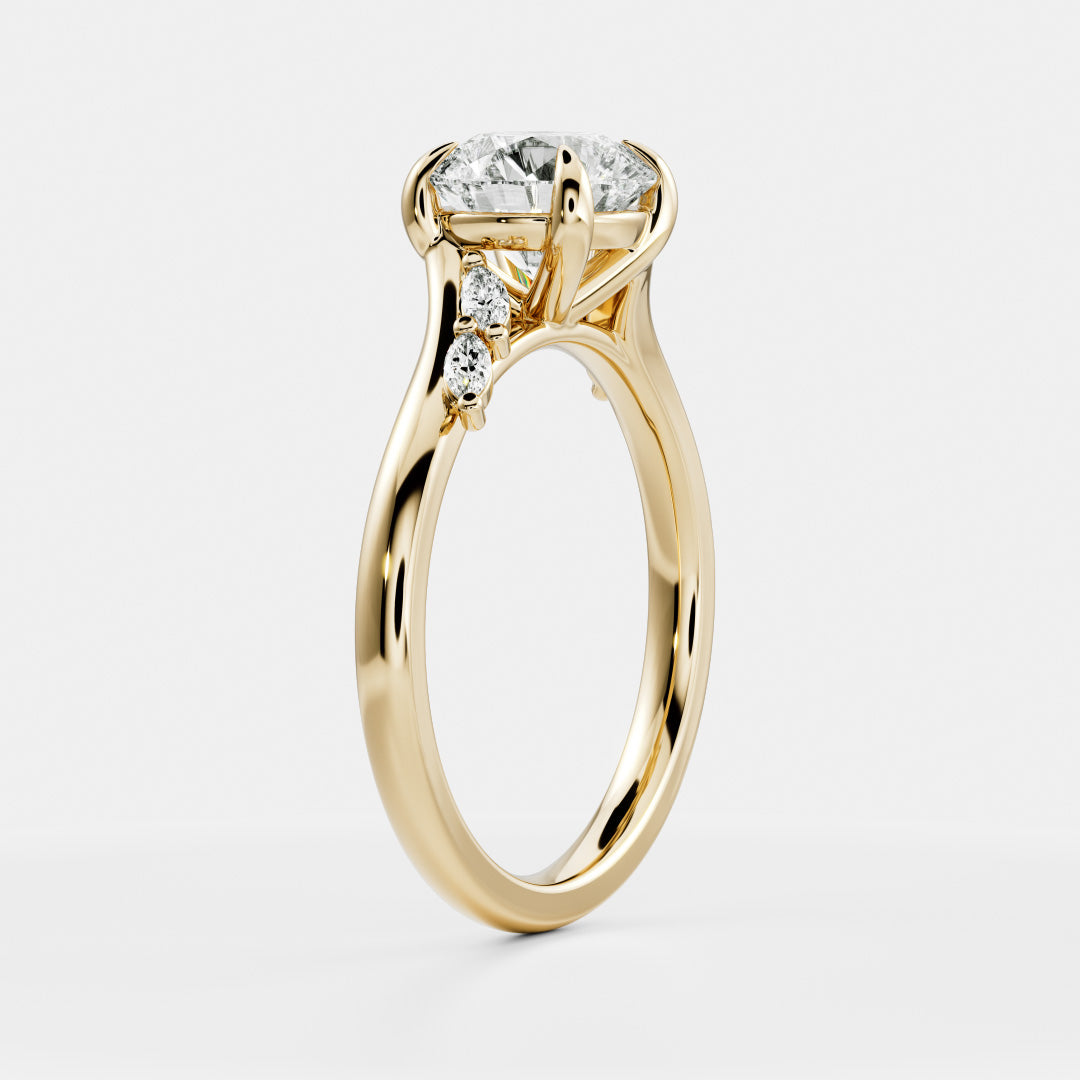 1.0 Carats Round Shape Moissanite Cluster Accents Engagement Ring