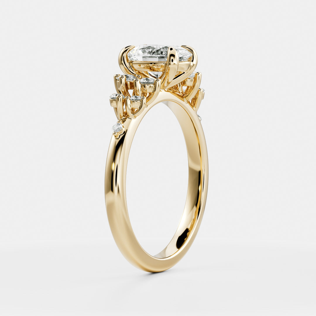 0.95 Carats Oval Shape Moissanite Cluster Engagement Ring