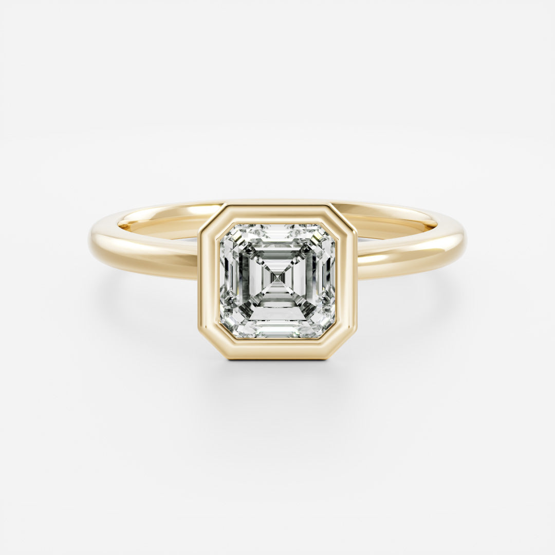 0.80 Carats Asscher Shape Moissanite Bezel Solitaire Engagement Ring