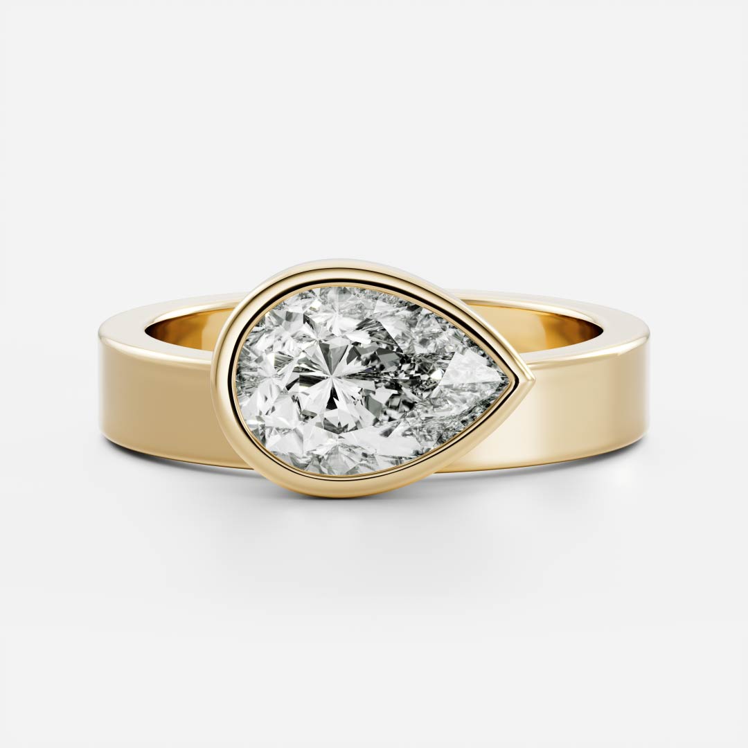 1.20 Carats East-West Pear Shape Moissanite Bezel Solitaire Engagement Ring