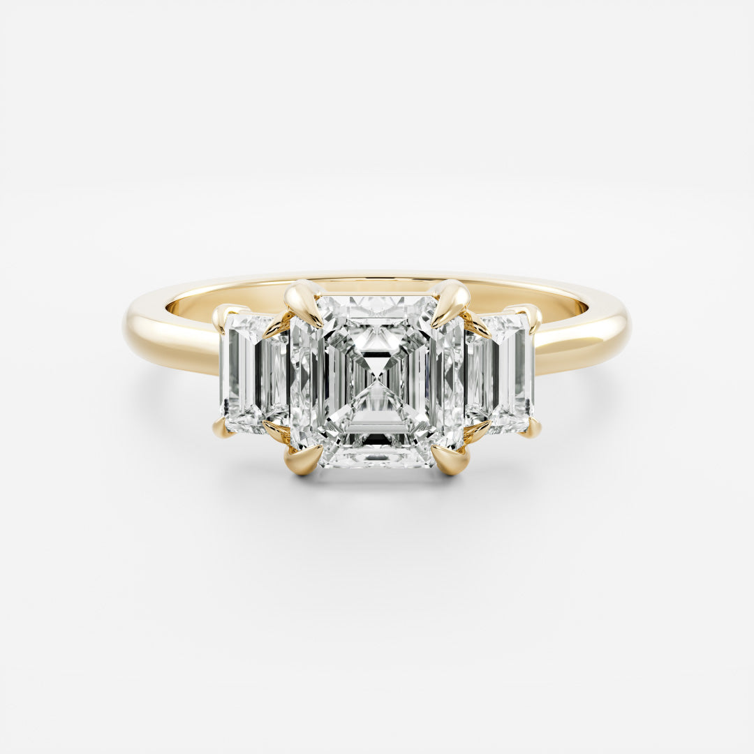 1.0 Carats Asscher Shape Moissanite Three Stone Engagement Ring