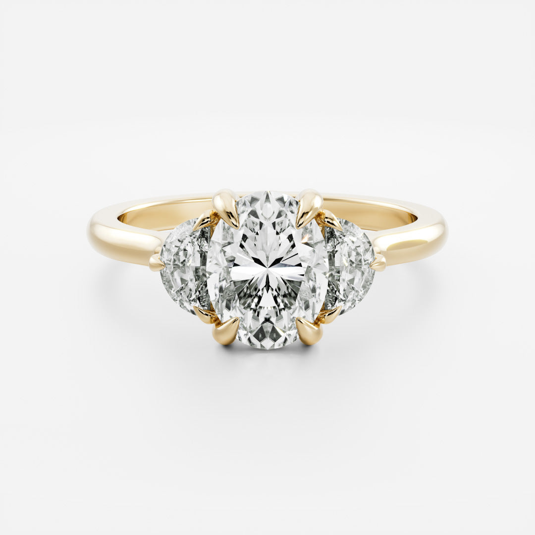 1.0 Carats Oval Shape Moissanite Three Stone Engagement Ring