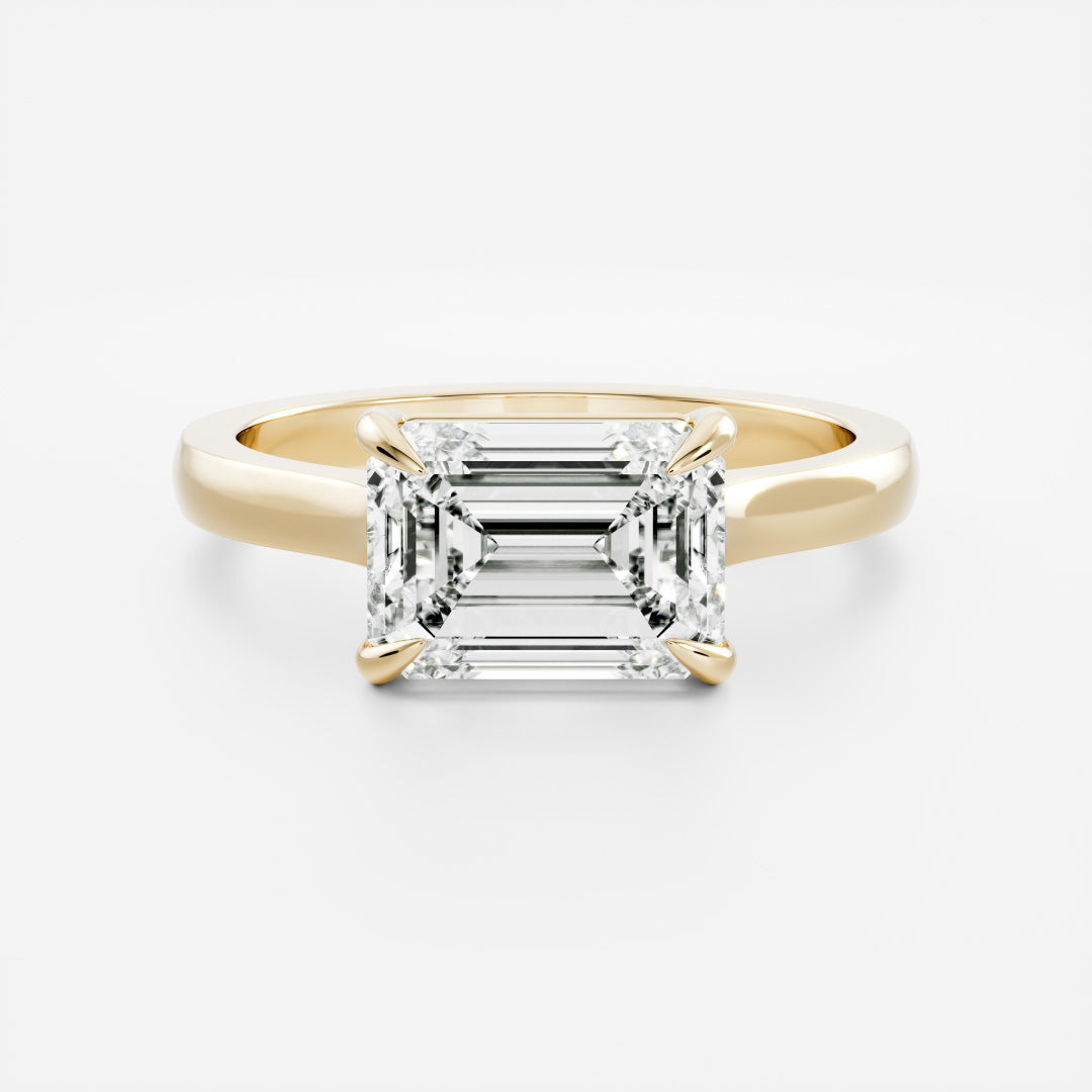 1.50 Carats East-West Emerald Shape Moissanite Solitaire Engagement Ring