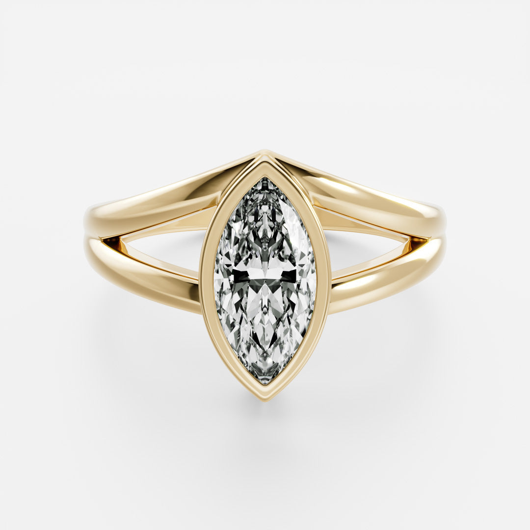 0.90 Carats Marquise Shape Moissanite Bezel Solitaire Split Engagement Ring
