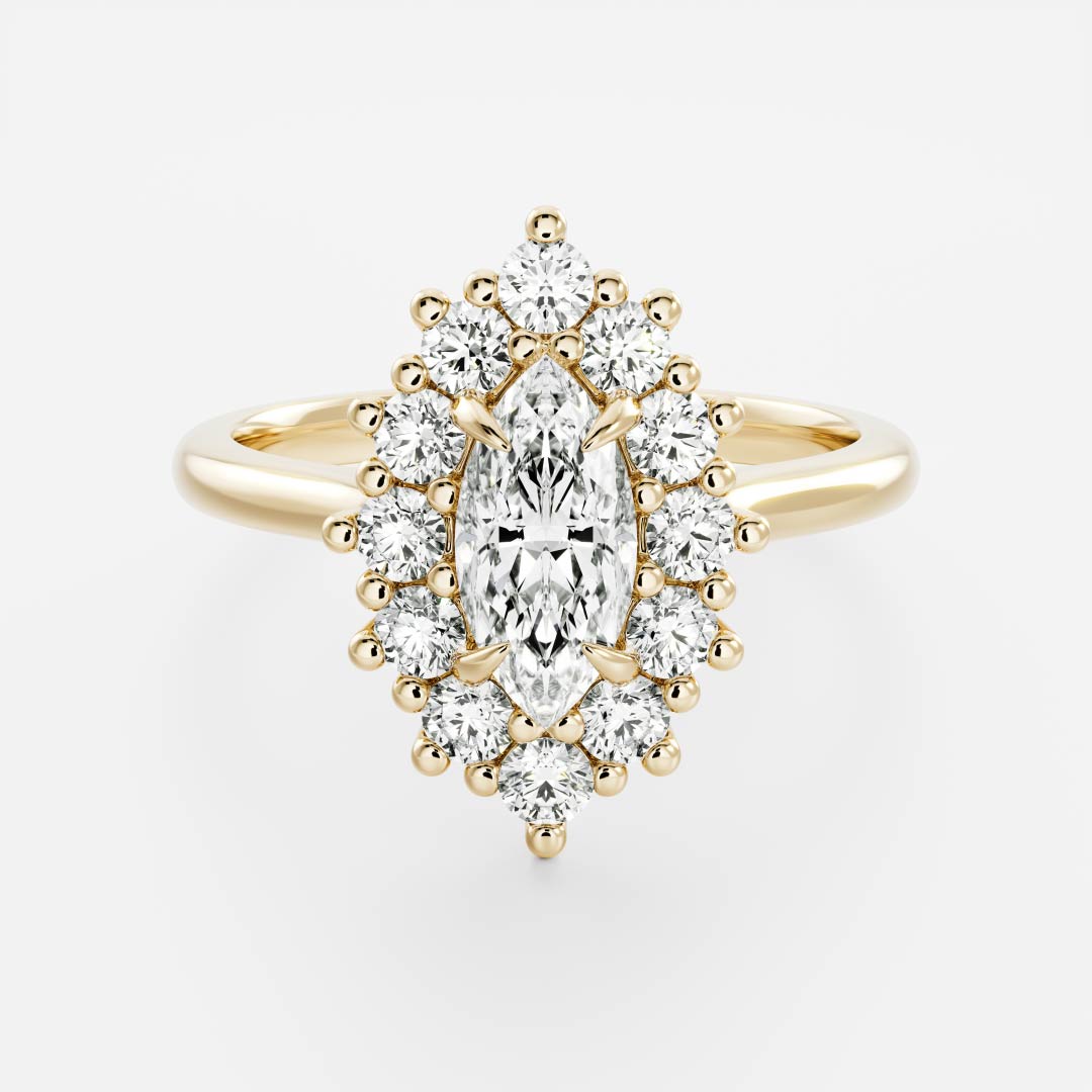 0.50 Carats Marquise Shape Moissanite Halo Engagement Ring