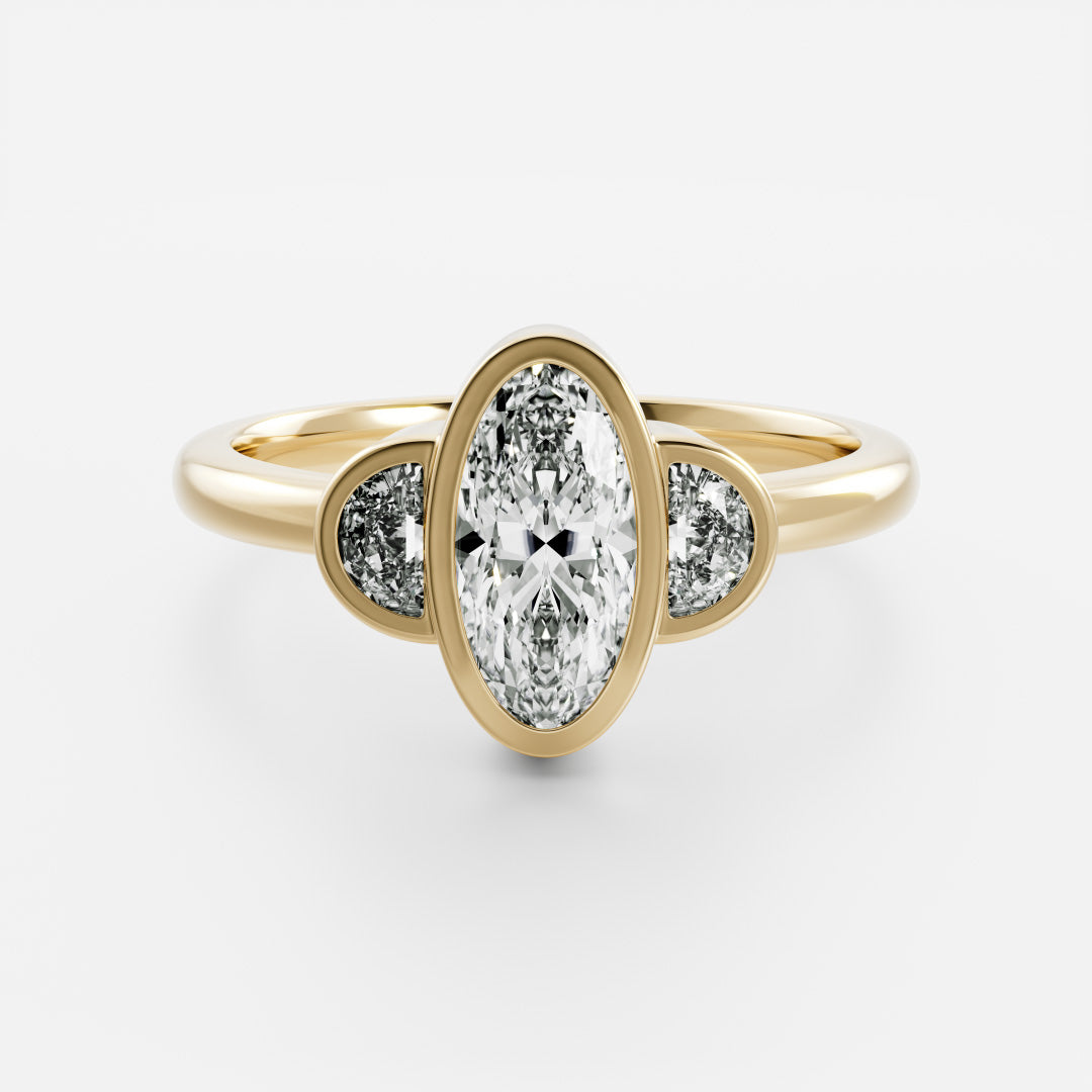 0.80 Carats Oval Shape Moissanite Bezel Two Stone Engagement Ring
