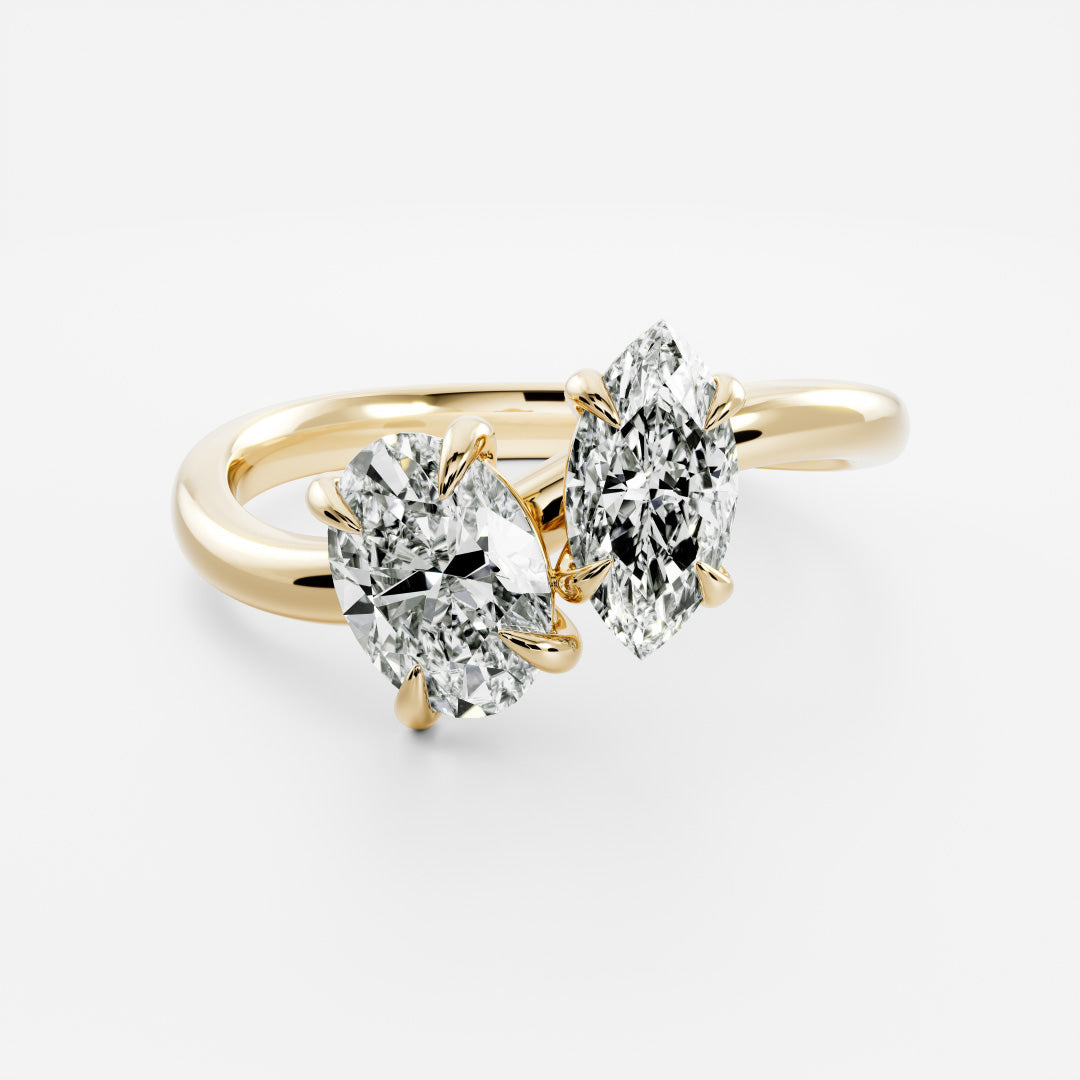 1.35 Carats Oval and Marquise Shape Moissanite Two Stone Engagement Ring