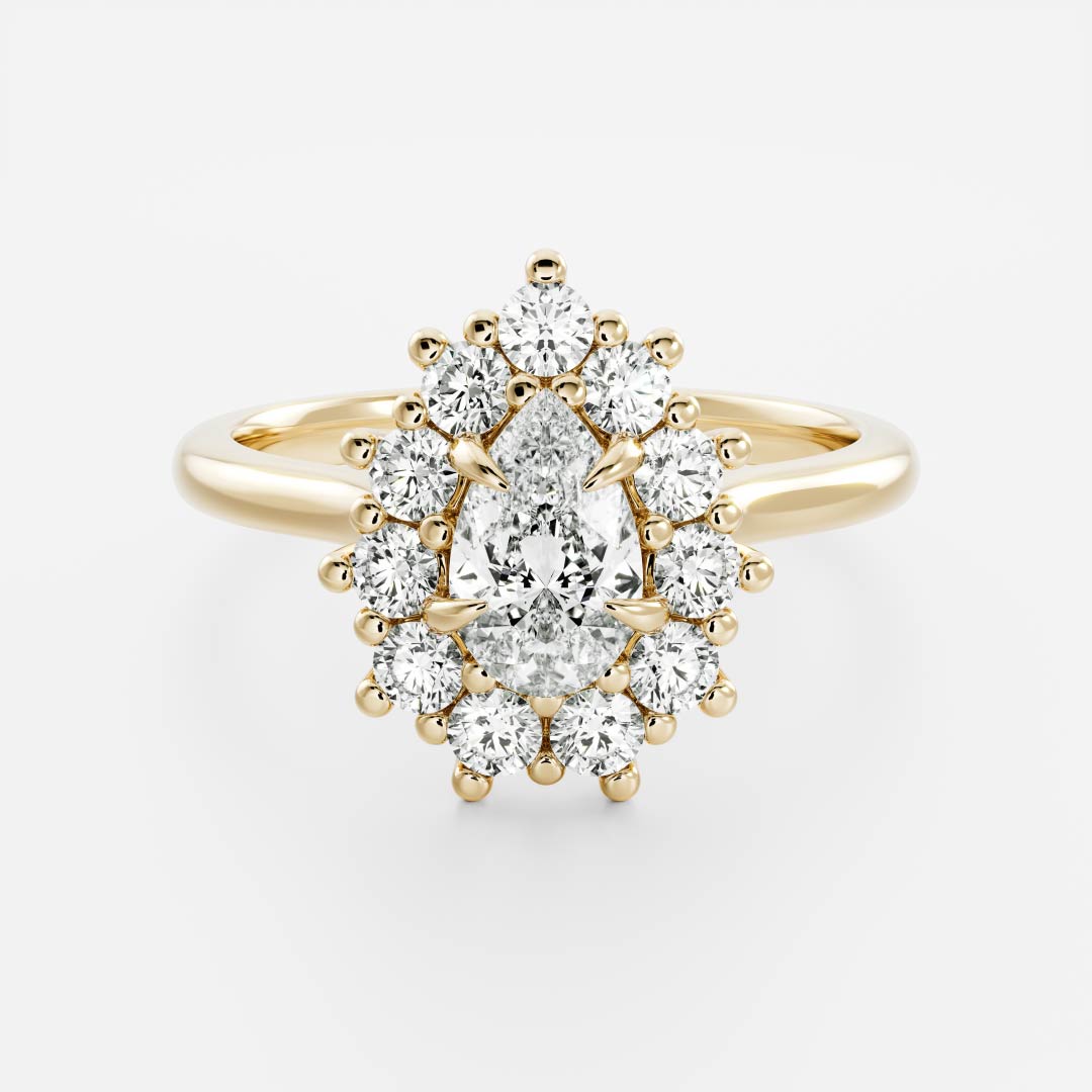 0.80 Carats Pear Shape Moissanite Halo Engagement Ring