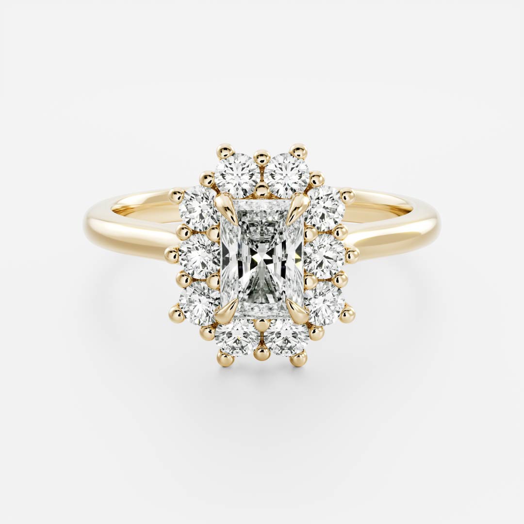 0.60 Carats Radiant Shape Moissanite Halo Engagement Ring