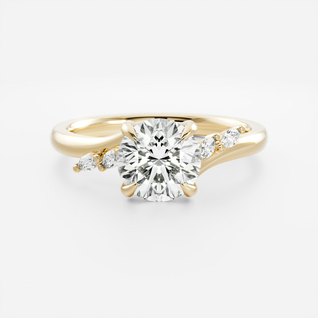 1.0 Carats Round Shape Moissanite Cluster Accents Engagement Ring