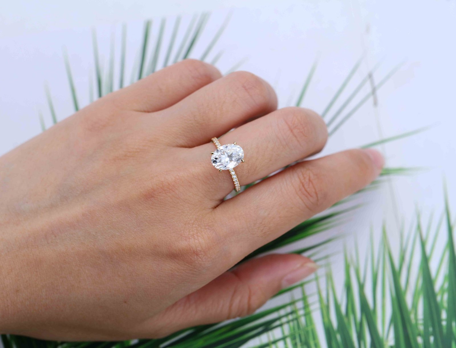 3.50 Carats Oval Shape Moissanite Hidden Halo & Pave Engagement Ring
