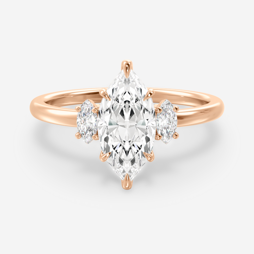 1.0 Carats Marquise Shape Moissanite Three Stone Engagement Ring